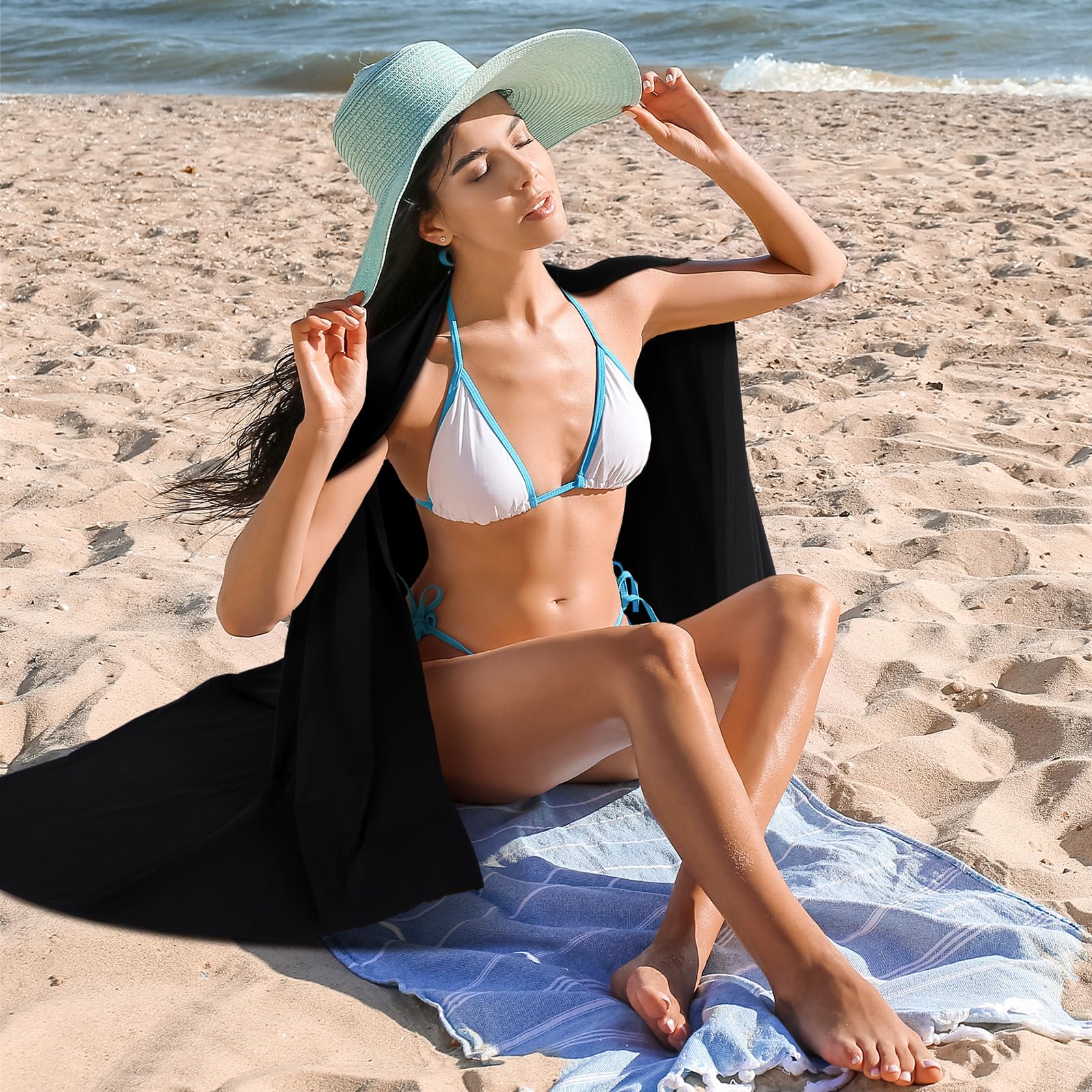 Hahafelt 2 chales de sol para mujer, protección solar UV UPF 50+, chales de viaje para playa, bufanda de verano, color blanco y negro, protección UV, ropa para natación, al aire libre, playa