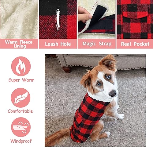 Miniatura 3 de Malier Abrigo de invierno para perro, clásico a cuadros, resistente al viento, abrigo cálido para perro, chaqueta de nieve con bolsillo, ropa de