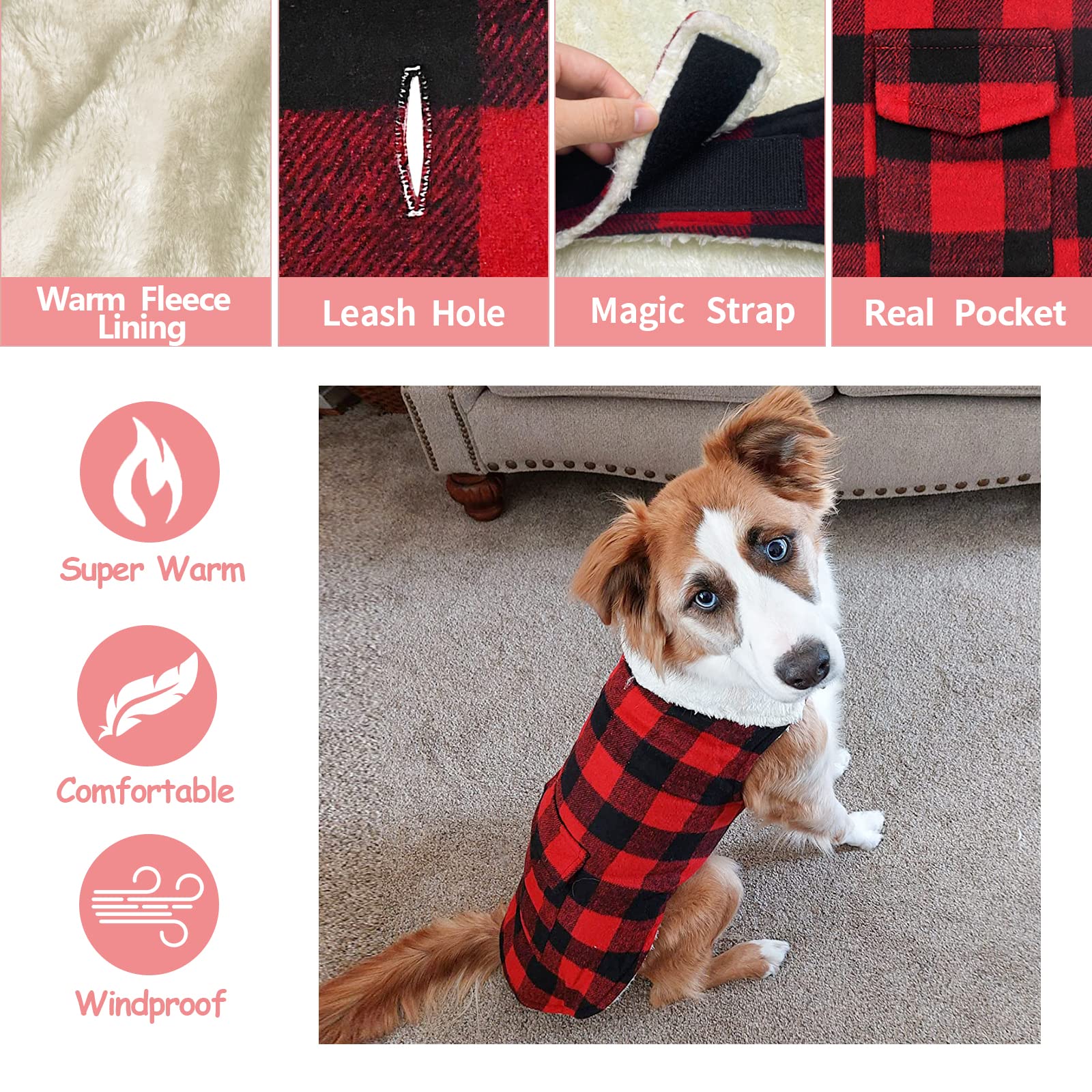 Malier Abrigo de invierno para perros (rojo, mediano)