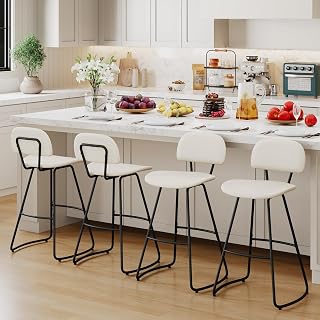 Andeworld Barstools Set of 4, 24 Inch PU Leather Counter Height Bar Stools, Modern Barstools with Metal Legs and Footrest Bar Chair for Kitchen Island,Beige