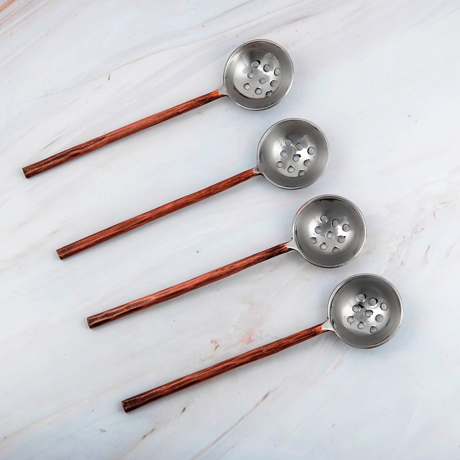Unknown1 Copper Antique Olive Spoon 4 Pcs. Set Bronze Stainless Steel Piece Handmade