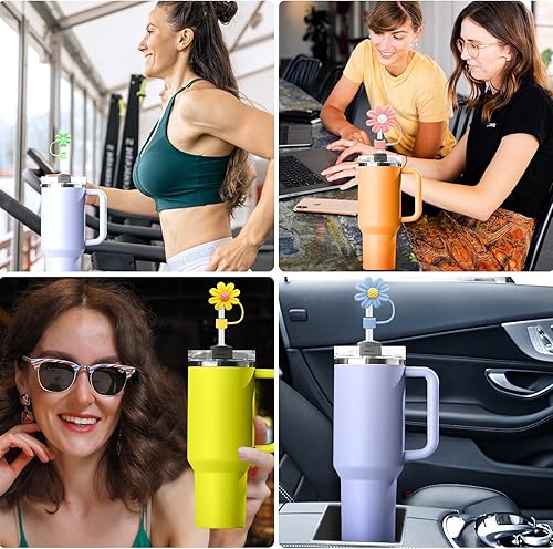 Miniatura 6 de 6 fundas de paja de flores de 0.4 pulgadas para copa Stanley, de silicona de grado alimenticio, compatible con vaso Stanley de 30 y 40 onzas con
