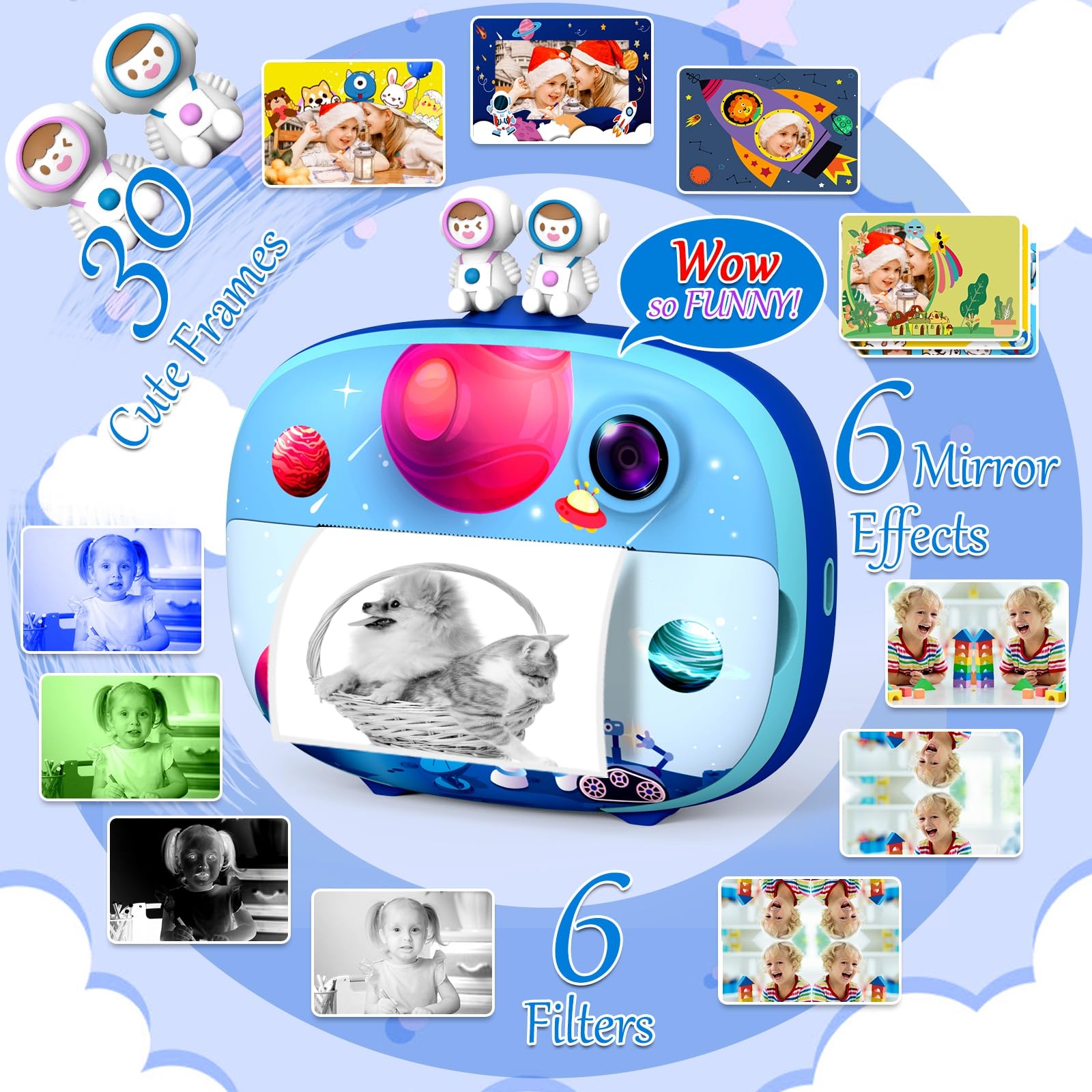 Fotocamera Istantanea Per Bambini Aomdom - Schermo 2.4" 1080P, Doppia Lente, Stampa Senza Inchiostro, 32GB