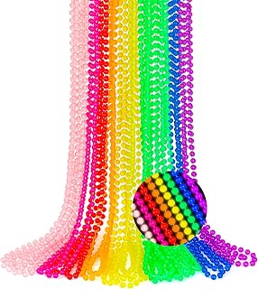 12-Pack Glow-in-the-Dark Neon Mardi Gras Beads Necklaces, 33" 8-Color Metallic Party Favors for Parades, Festivals & Birthdays
