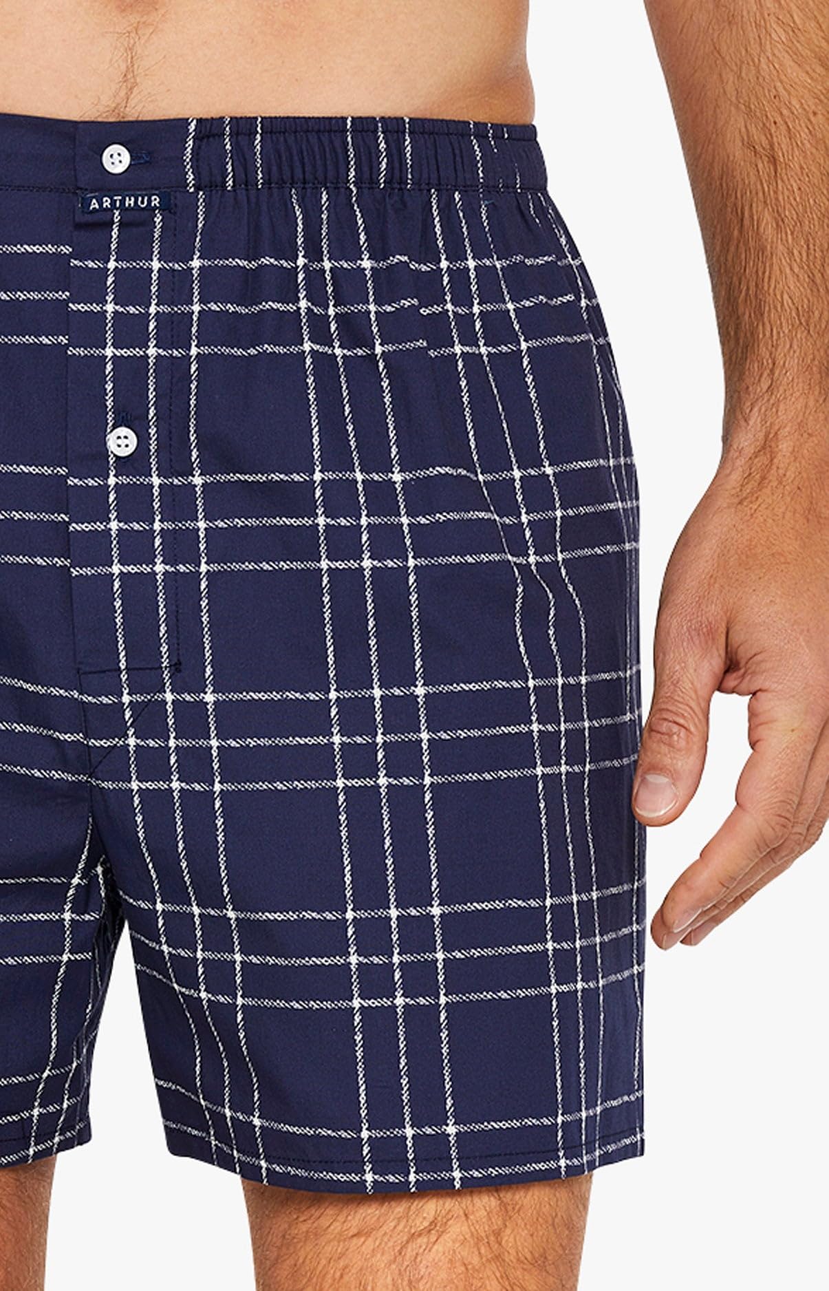 ARTHUR - Caleçon Homme - 100% Coton Bio Doux - Coupe Ample et Confortable - Motif Carreaux/Rayures