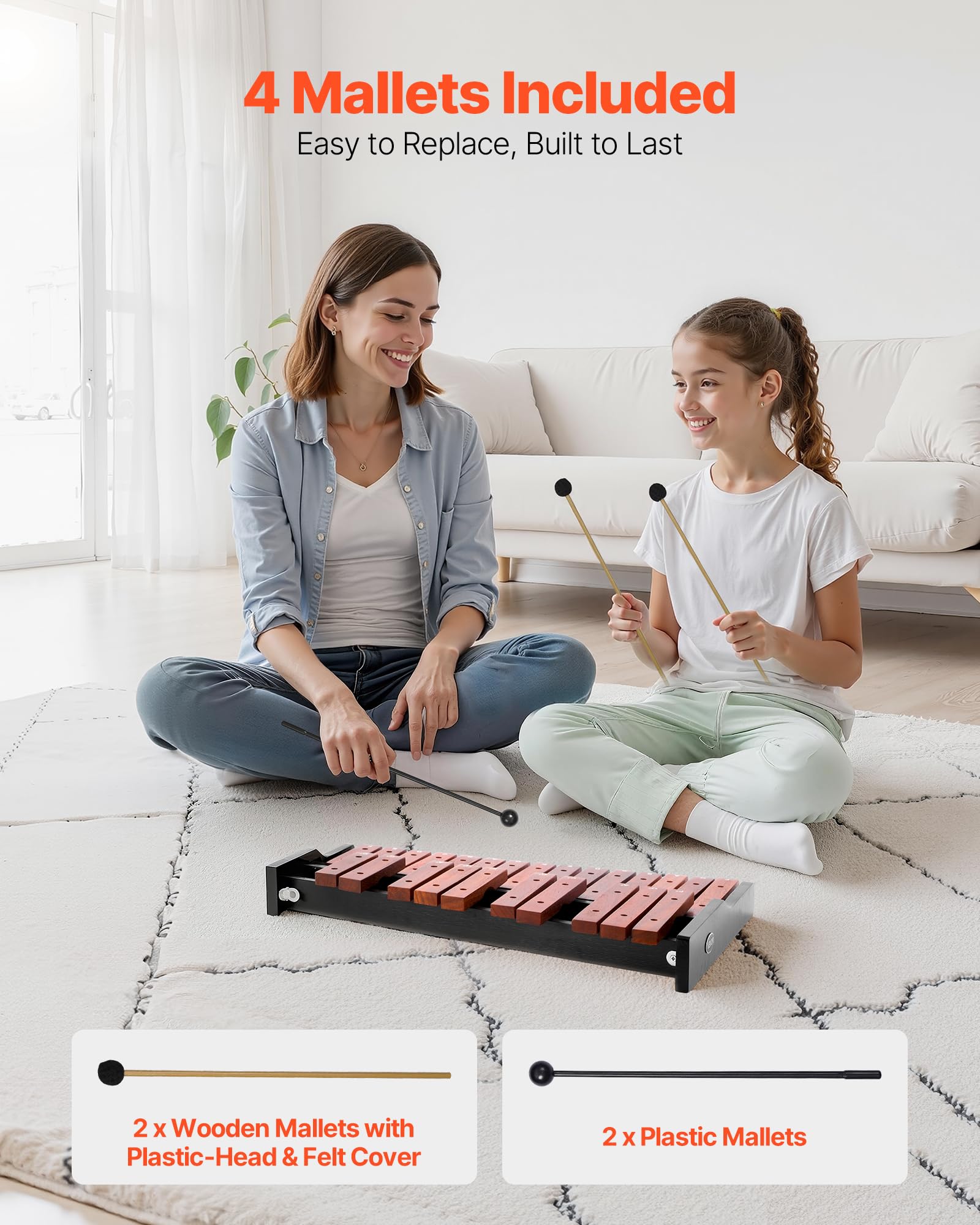 VEVOR Glockenspiel Xilofono, 25 Note, Strumento a Percussione Professionale in Legno, con 4 Bacchette, Borsa per il Trasporto, Kit di Strumenti Musicali Glockenspiel per Principianti