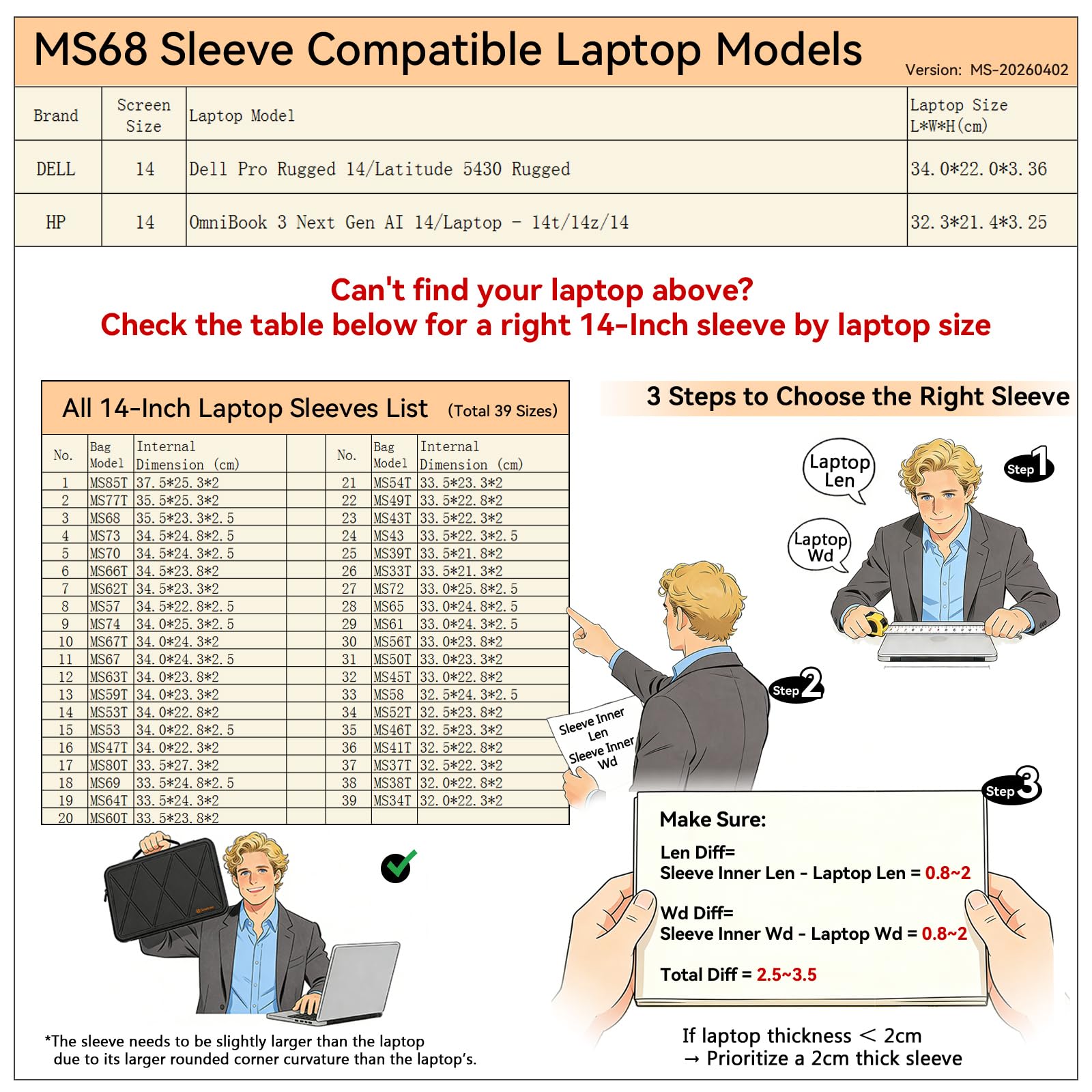 Smatree MS68 Protección rígida 14 Pulgadas Funda para portátil Compatible con HP OmniBook 3 Next Gen AI 14, HP Laptop 14t/14z/14, para DELL Pro Rugged 14/Latitude 5430 Rugged