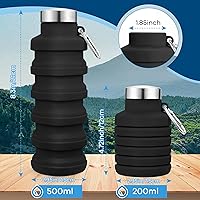 Vista 2 de Collapsible Water Bottles 17oz, Portable Leak-Proof Travel Water Bottle, Reusable BPA Free Silicone Foldable Water Bottle with Carabiner for Gym