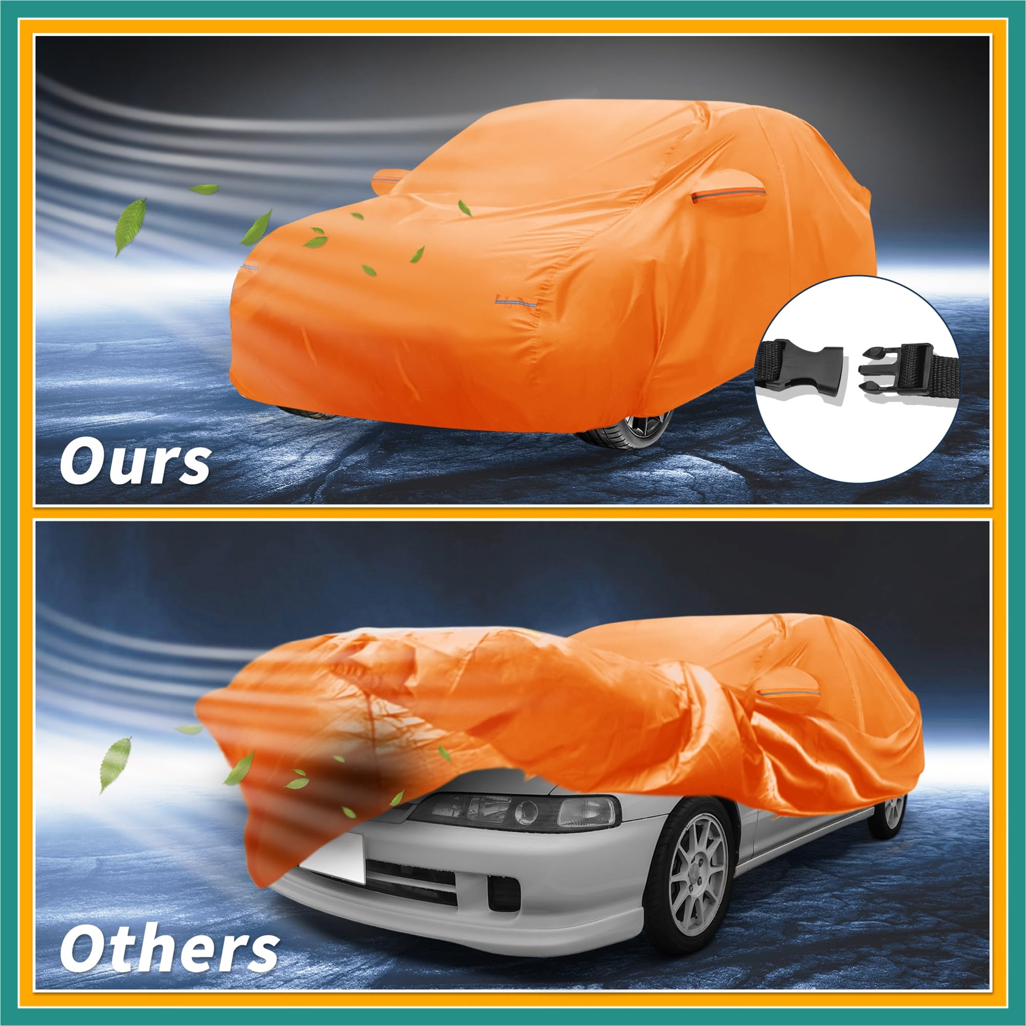 ATOCOVER Car Cover Waterproof All Weather Automotive Outdoor Anti-UV Full Exterior Cover for Acura Integra 210D-PU Orange with — view 5