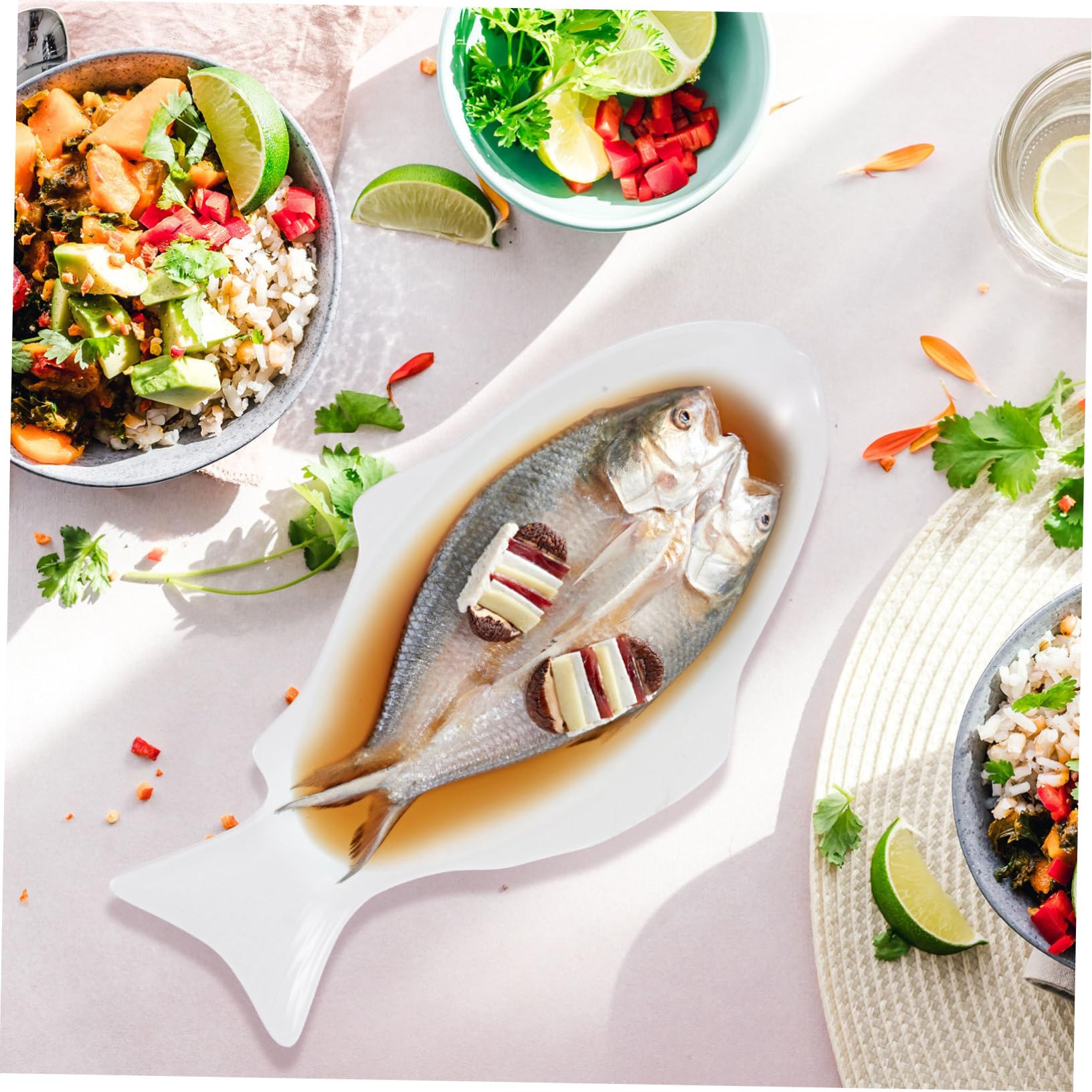 Plato de Pescado al Vapor de Cerámica Blanco, Diseño Único | Plato de Cerámica para Pescado, Forma de Pez, Ligero y Multifunción, para Mariscos y Aperitivos