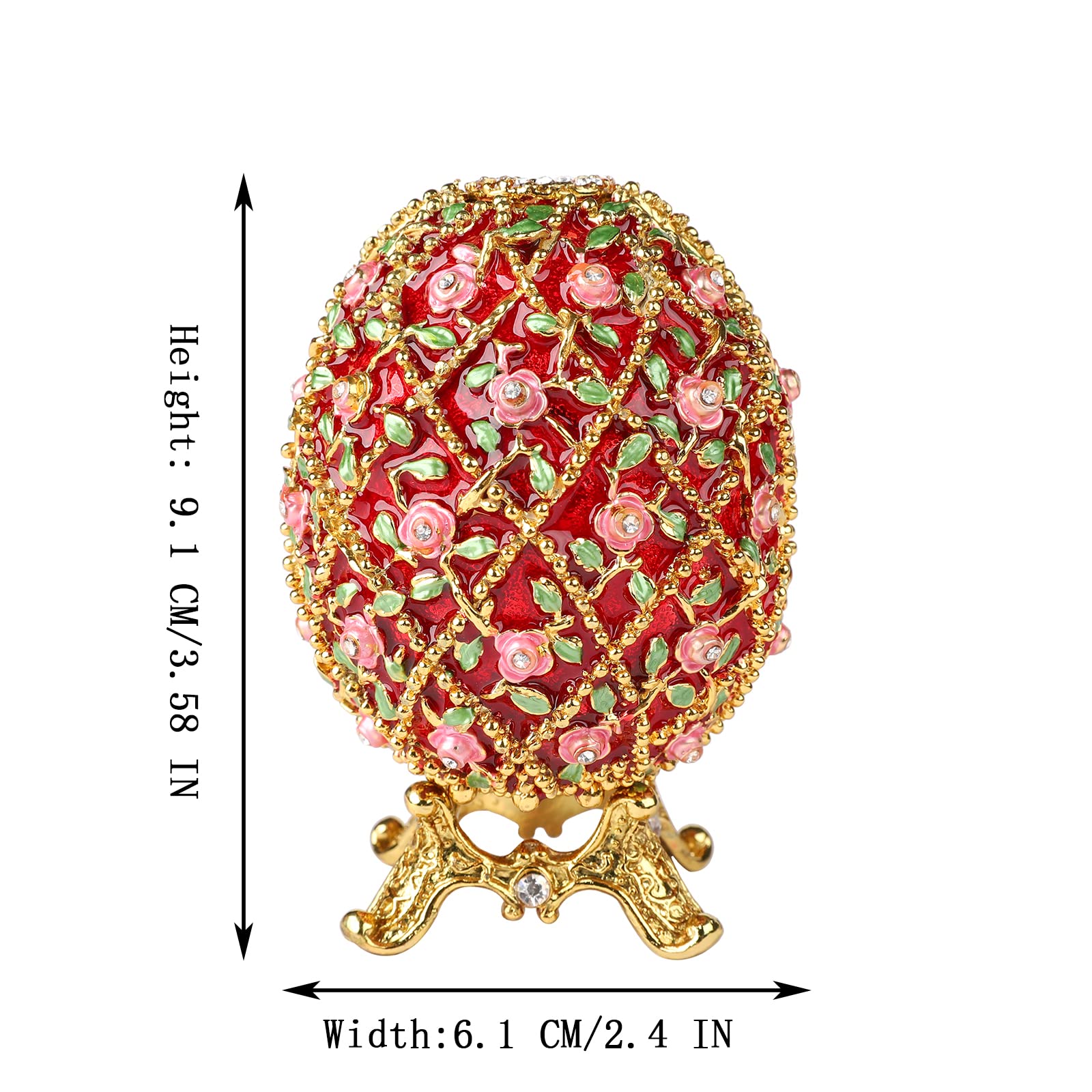QIFU Figura de huevo Faberge rojo vintage pintada a mano con bisagras, regalo único para la familia..