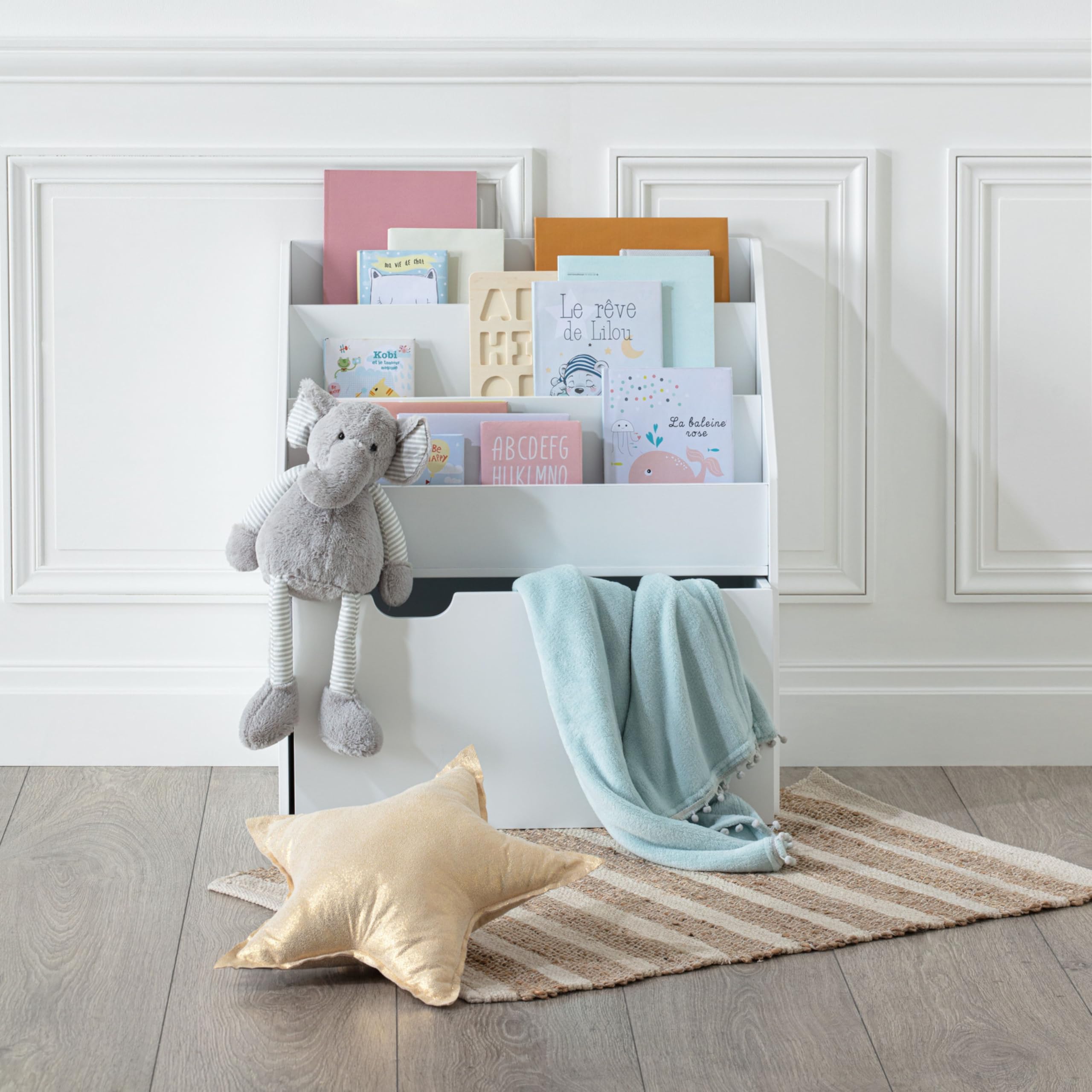 Miroytengo Estantería Librería Infantil con Cajón Mueble Dormitorio para Niños Color Blanco 63x70x30 cm