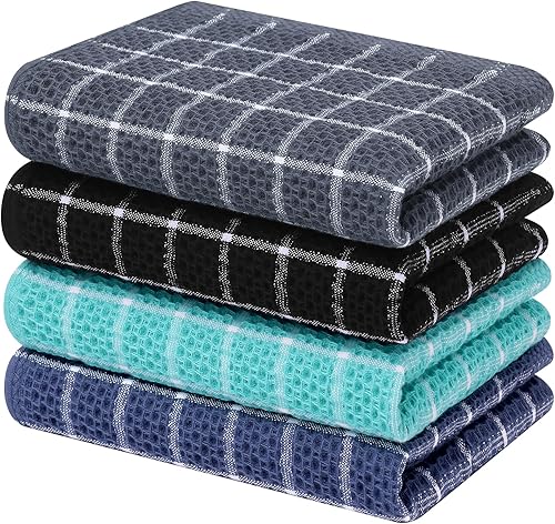 Fintale Toallas de cocina 100% algodón tejido de gofre, suaves, superabsorbentes y de secado rápido para cocina, paquete de 4 (diseño de rejilla, Fintale Toallas de cocina 100% algodón tejido de gofre, suaves, superabsorbentes y de secado rápido para cocina, paquete de 4 (diseño de rejilla,