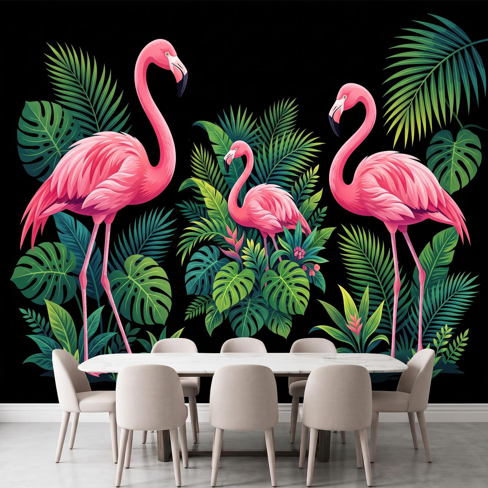 Fototapeta z włókniny, flaming, monstera, liść palmy, 200 x 140 cm, tapeta
