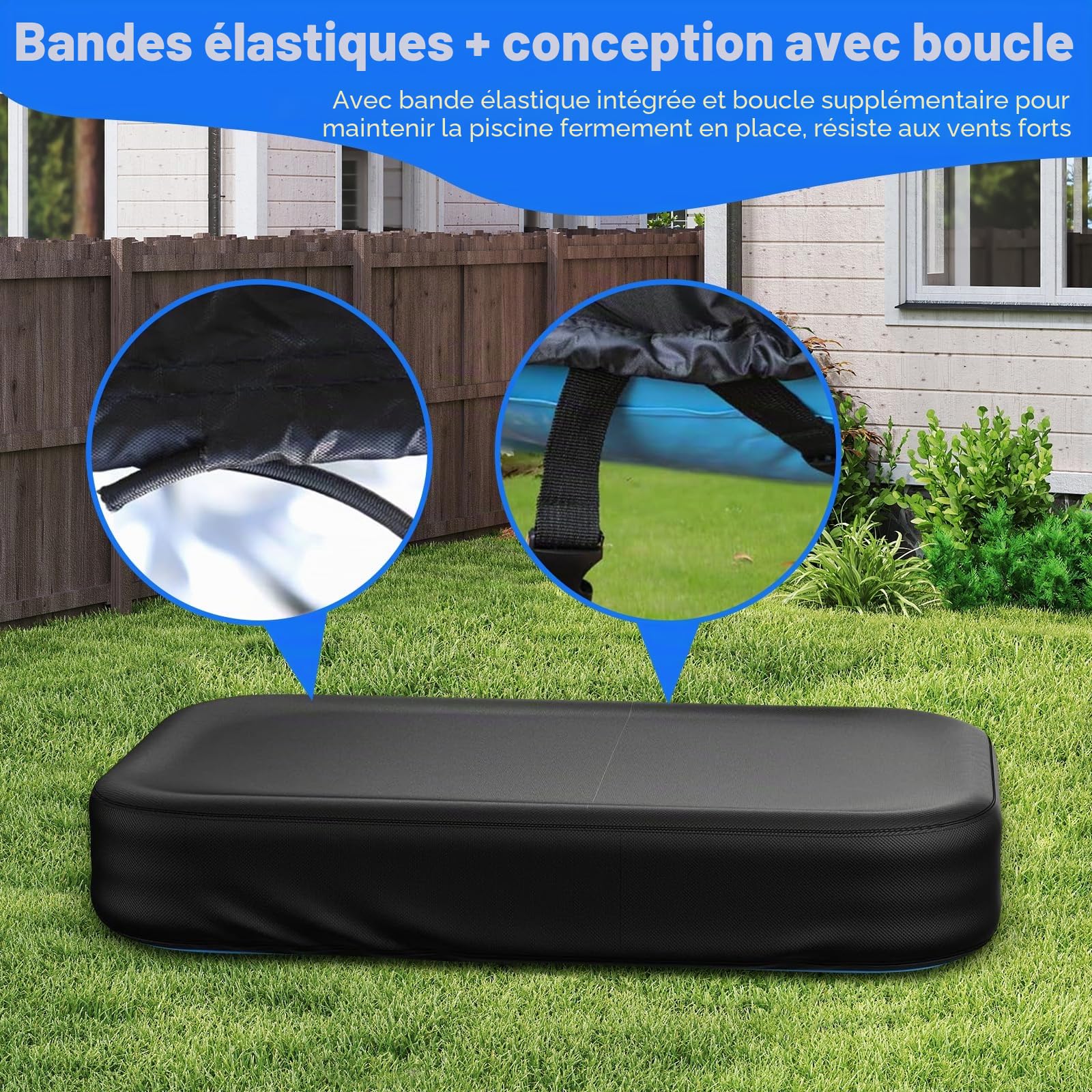 Bache Rectangulaire pour Piscines Gonflables | Avec Bande Élastique Intégrée Et Boucle Supplémentaire, Housse Rectangulaire Pour Piscines Hors-sol