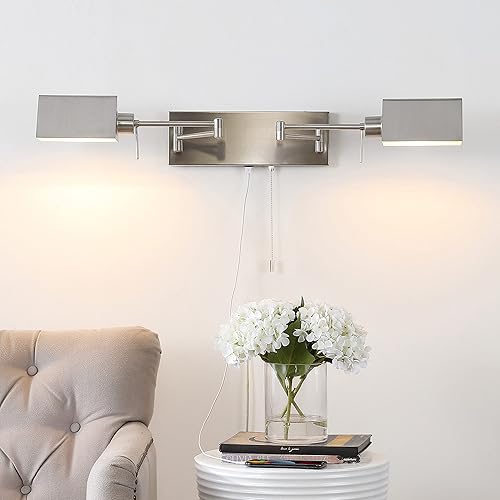 Miniatura 4 de JONATHAN Y JYL6015B Arlo - Aplique de pared LED con brazo oscilante de 22 pulgadas, 1 luz, de hierro con cable, cadena de tracción, puerto de carga