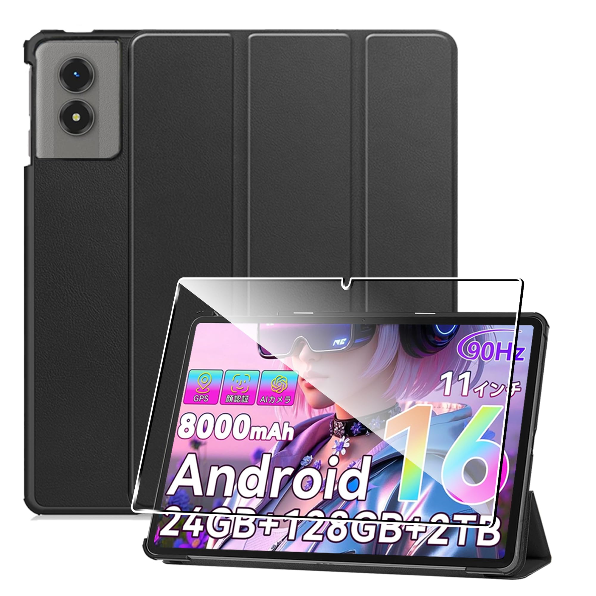 zZjoOoj Hülle für TABWEE T50 Tablet Case 11 Zoll, Ultra Dünn PU Case Cover,Tablet Protection Bundle with 1 Stück 9H Härte Anti-Kratzen Folie, Vertical Stand Function und Handschlaufe,Marineblau