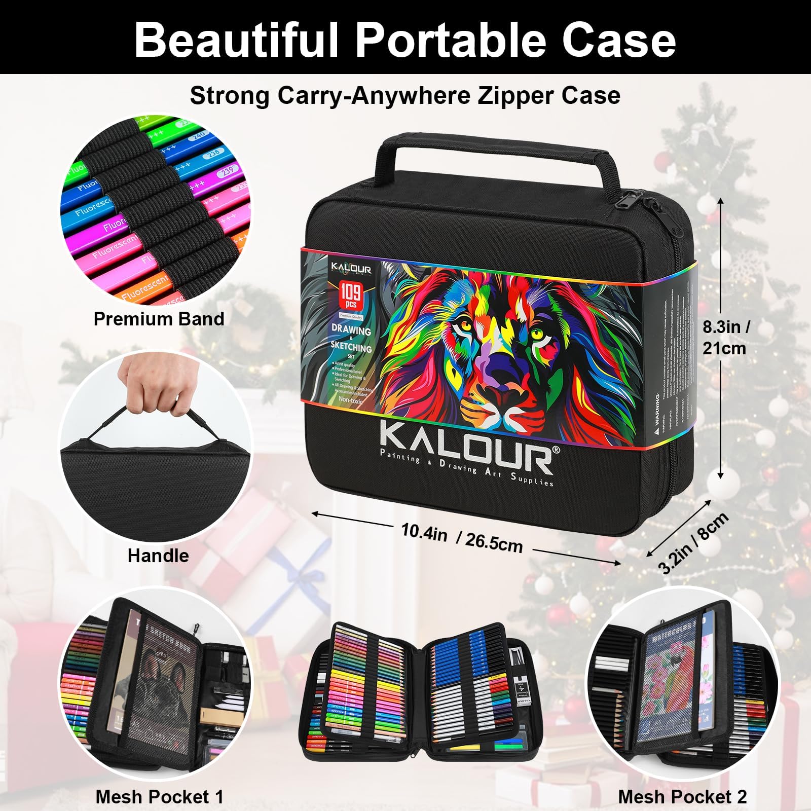 KALOUR PDAS 109 Ensemble de Dessin Kit de Croquis, Fournitures Artistiques Pro avec Crayons Fluorescents, de Couleur, Aquarelle, Métalliques, Graphite, et Charbon, 6 Carnets de Croquis