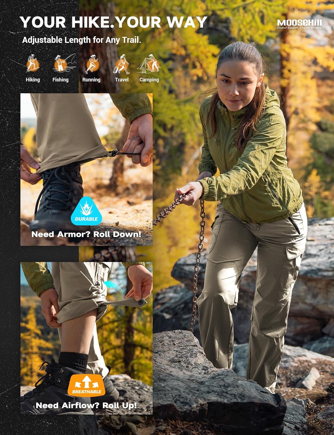 Moosehill Women's-Hiking-Pants-Cargo-Quick-Dry-Stretch-Lightweight Work Outdoor Pants with 5 Deep Pockets - Image 5