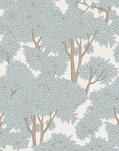 Miniatura 9 de Papel tapiz autoadhesivo extraíble para dormitorio, sala de estar, fondo beige con árboles grises y azules, papel tapiz de vinilo texturizado (17.7