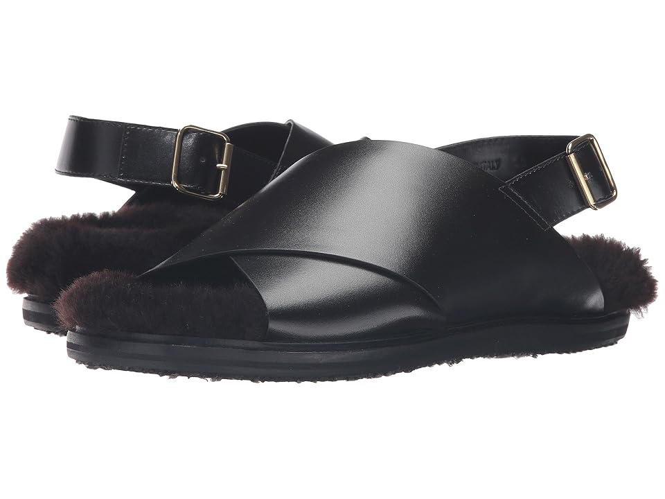 

MARNI Calf Leather/Shearling Sandal (Black) Men's Sandals