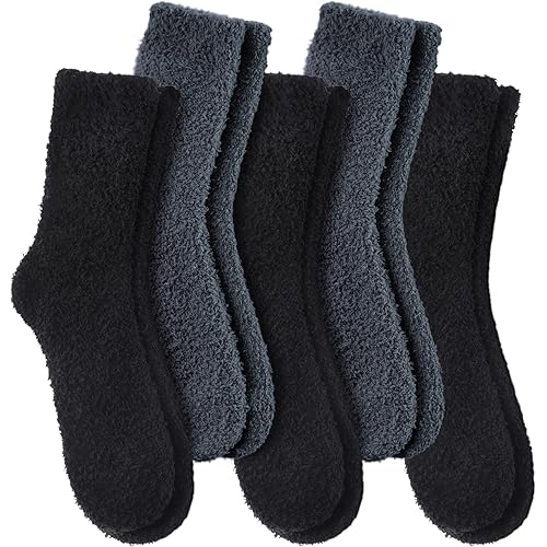 LANLEO 5/6 Pairs Womens Super Soft Fuzzy Plush Warm Winter Home Sleeping Slipper Socks