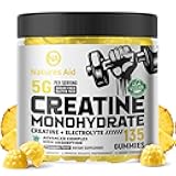 Natures Aid Creatine Monohydrate Gummies (5g) – Pre-Workout Energy & Muscle Growth Support for Men & Women | Pineapple Electrolyte Gummies (135 Count)