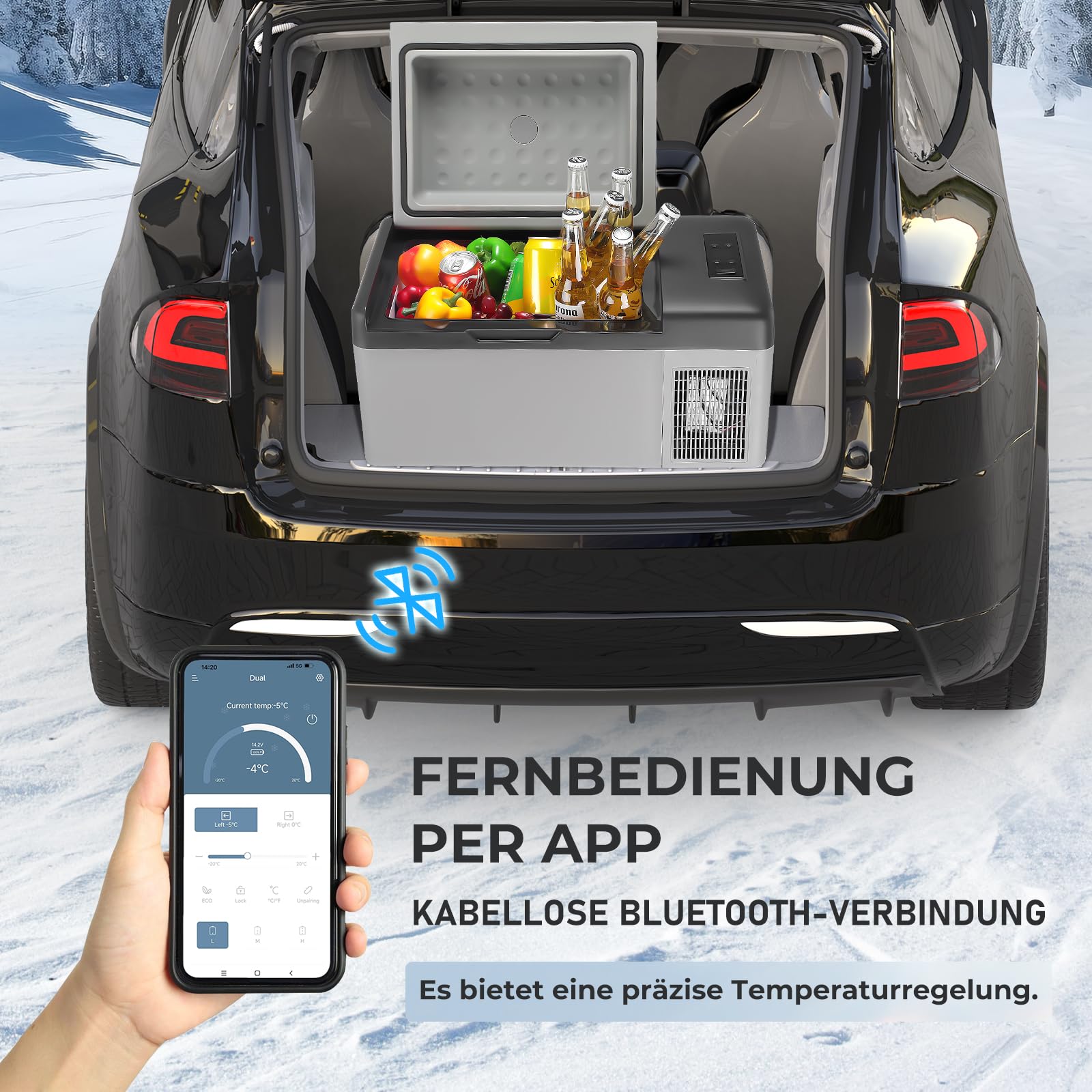 20L Kompressor Kühlbox 12/24V DC & 230V AC Mini Kühlschrank Klein Elektrische Camping-Gefrierbox Tragbare Gefrierschrank für Auto, Lkw, Boot, RV, Camping, Wohnmobil & Reisen, -20℃-20℃, APP Steuerung