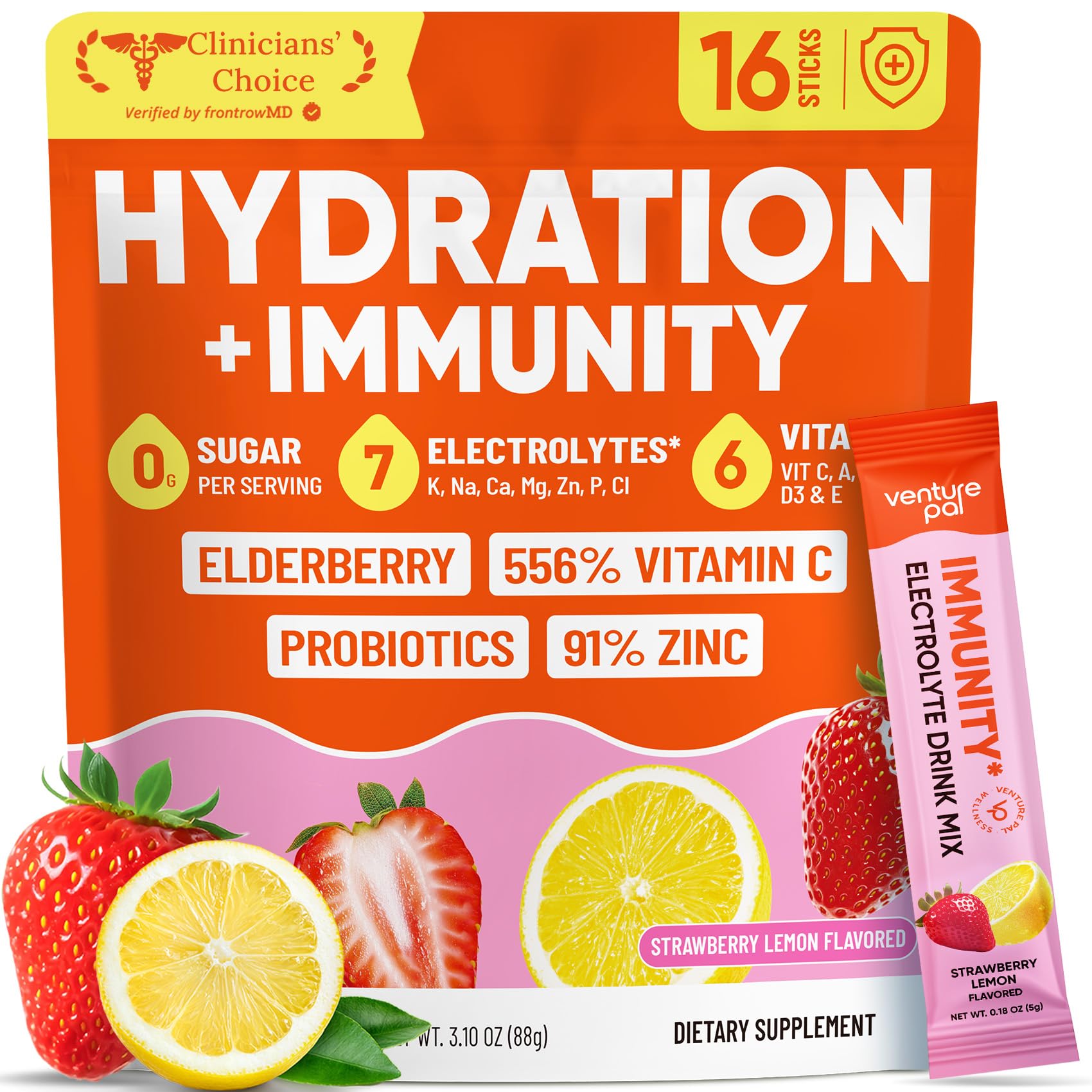 Venture Pal Sugar Free Hydration Packets+Immune-Liquid Daily IV Drink Mix