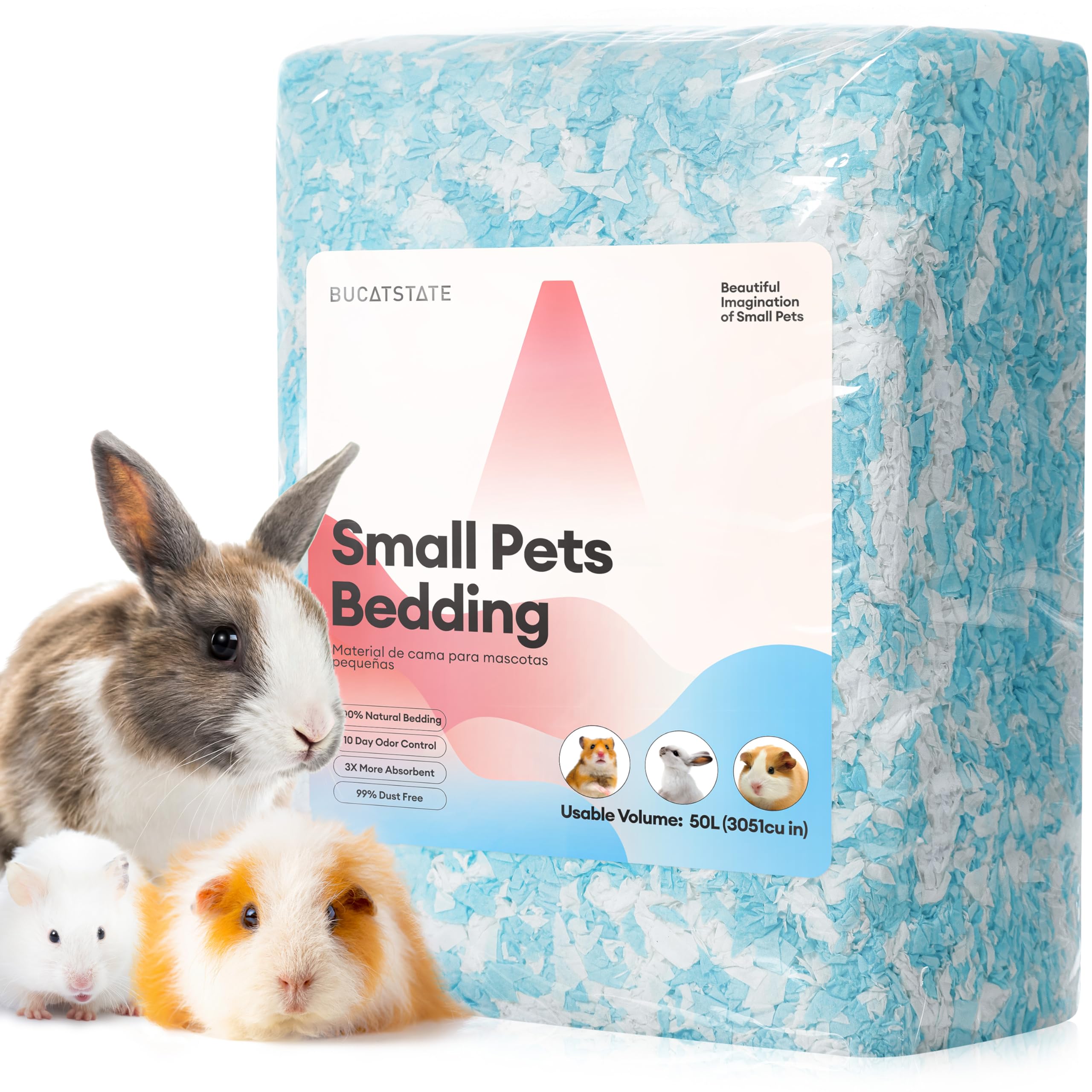 BUCATSTATE Lecho para Hámsteres 70L, Camas para Conejos Animales Pequeños, Ratones, Jerbos, Roedores, Control de Olores, Natural Lecho de Papel Súper Absorbente, 99,9% Libre de Polvo (70litros) — view 10
