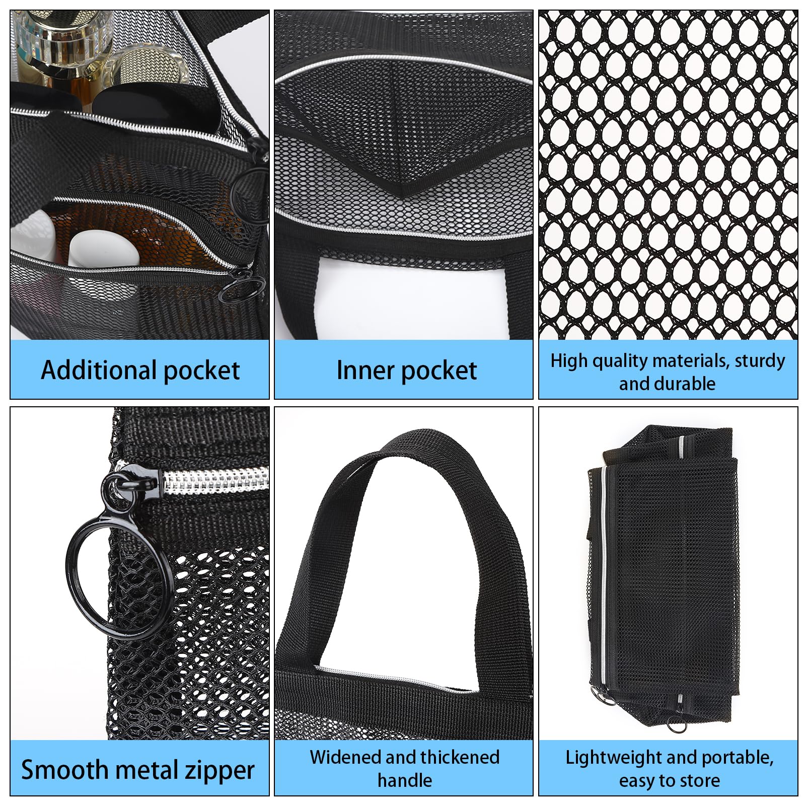 saerryor 2 Pcs Mesh Shower Bags, Quick Dry Portable Tote Bag with Zipper and Pockets - Image 3