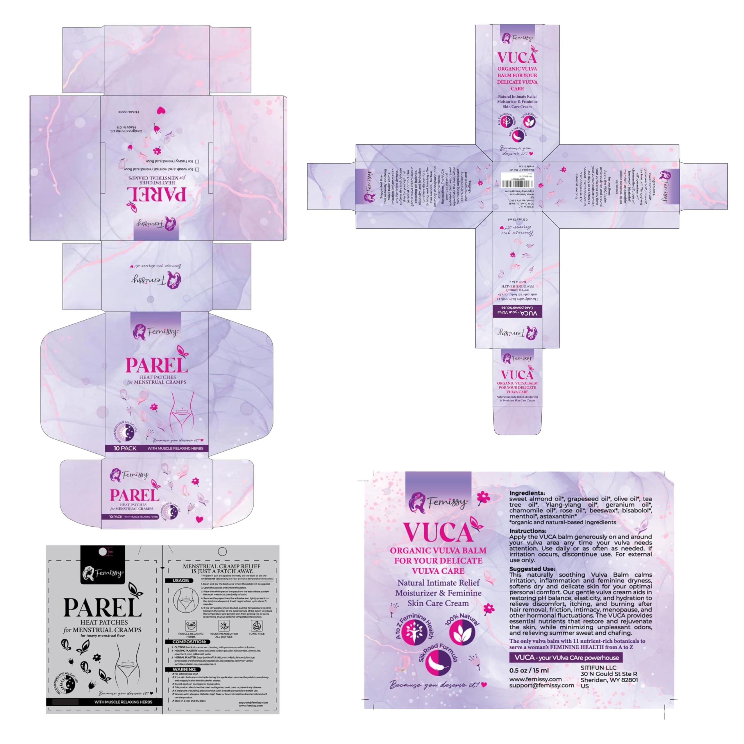 Heat Patches for Menstrual Cramps Based on Flow Strength, 10 Patches for Heavy Flow with Natural Herbs & Oils + Vulva Balm Travel Size (0.5 oz); Vulva Cream; Intimate Vulva Moisturizer for Women