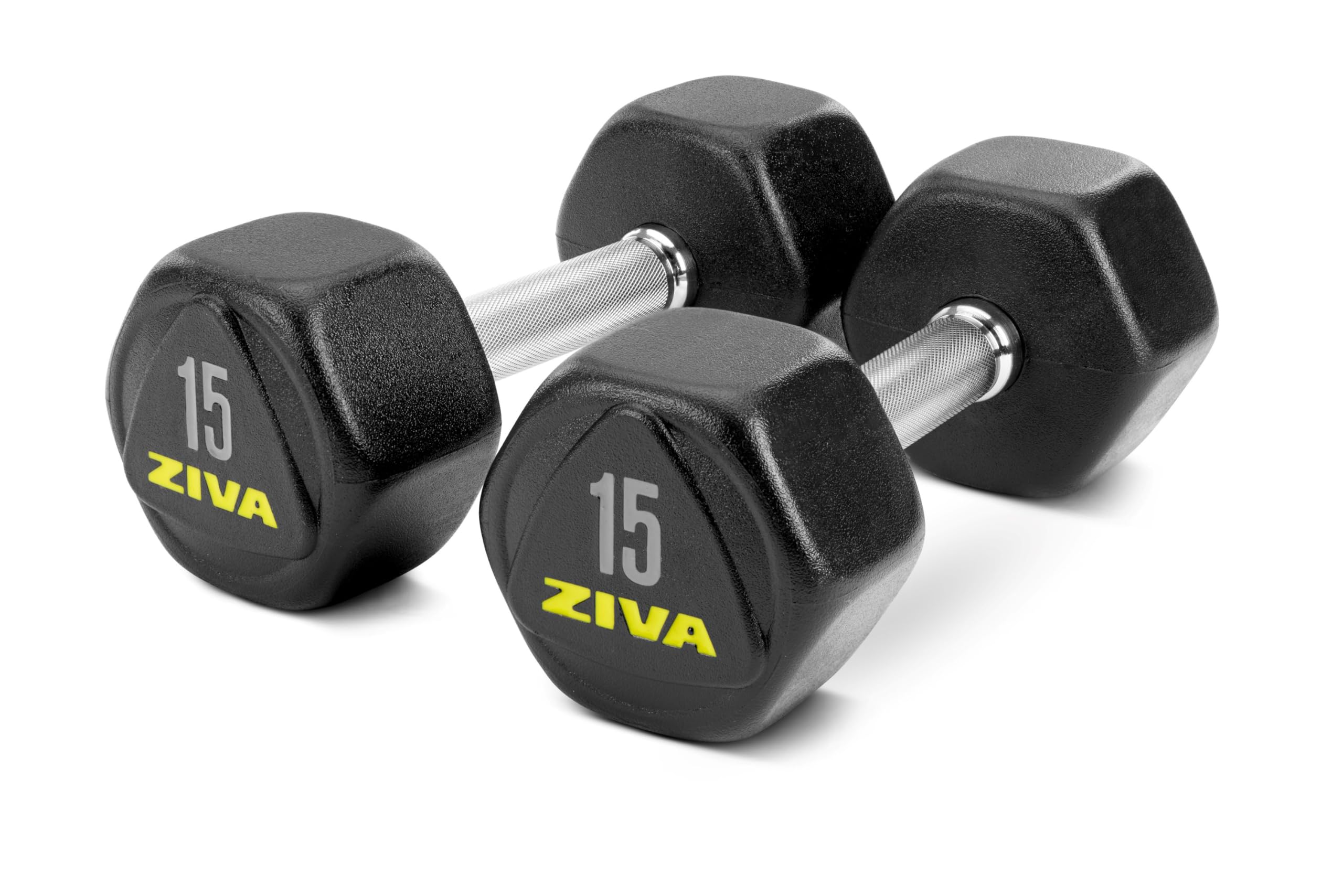 ZIVA Premium Hex Dumbbells – Commercial Grade Rubber Urethane Coated Free Weights for Strength Training, Weightlifting, Home Gym – Durable Steel Core