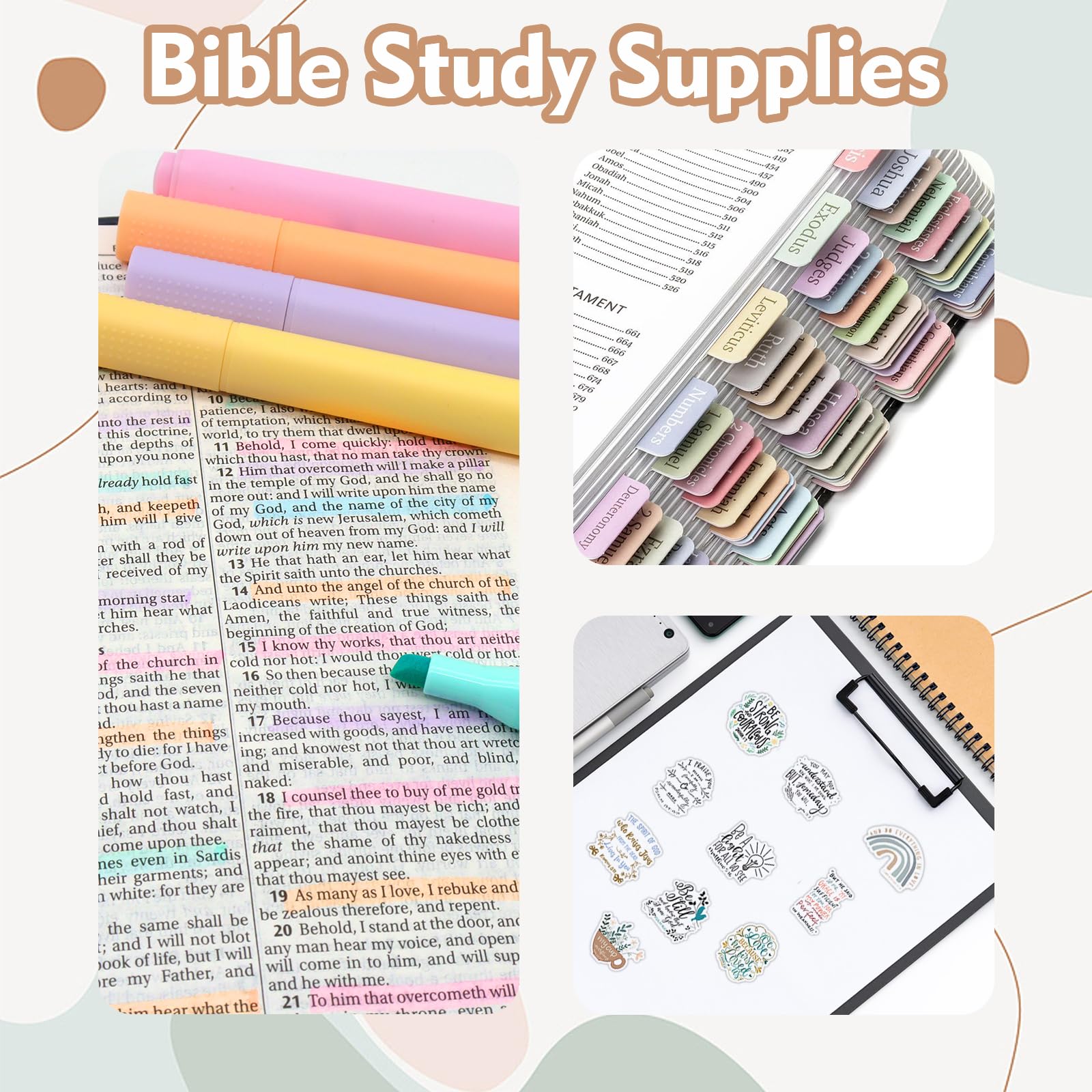 Bibelstudiumzubehör, Bibel-Tabs und Textmarker-Set mit Kugelschreiber, transparenten Haftnotizen, Kreuz-Büroklammern und christlichen Aufklebern, christliches Geschenk für Frauen, Buchliebhaber,