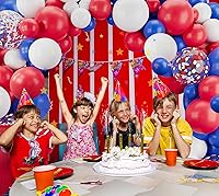 Vista 6 de Kit de guirnalda de arco de globos rojos, blancos y azules, 123 globos de confeti coloridos para cumpleaños, aniversario, baby shower, compromiso