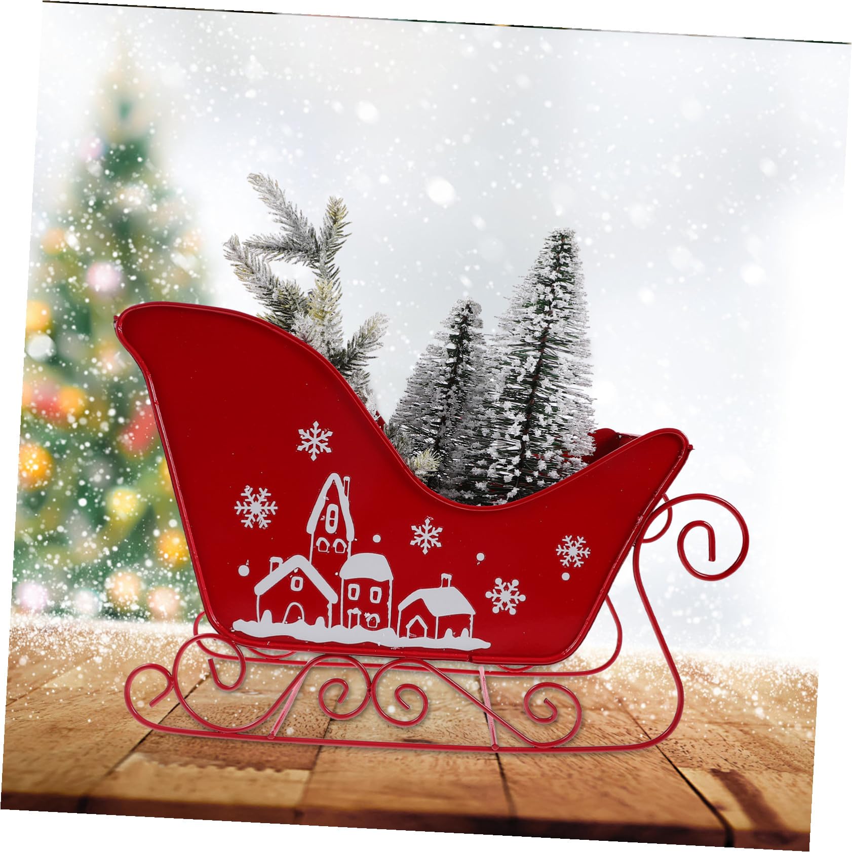 Klassische Weihnachtsdekoration Roter Schlitten aus PVC und Eisen als Tischdeko für Weihnachten zur Festlichen Party und Weihnachtlichen Atmosphäre