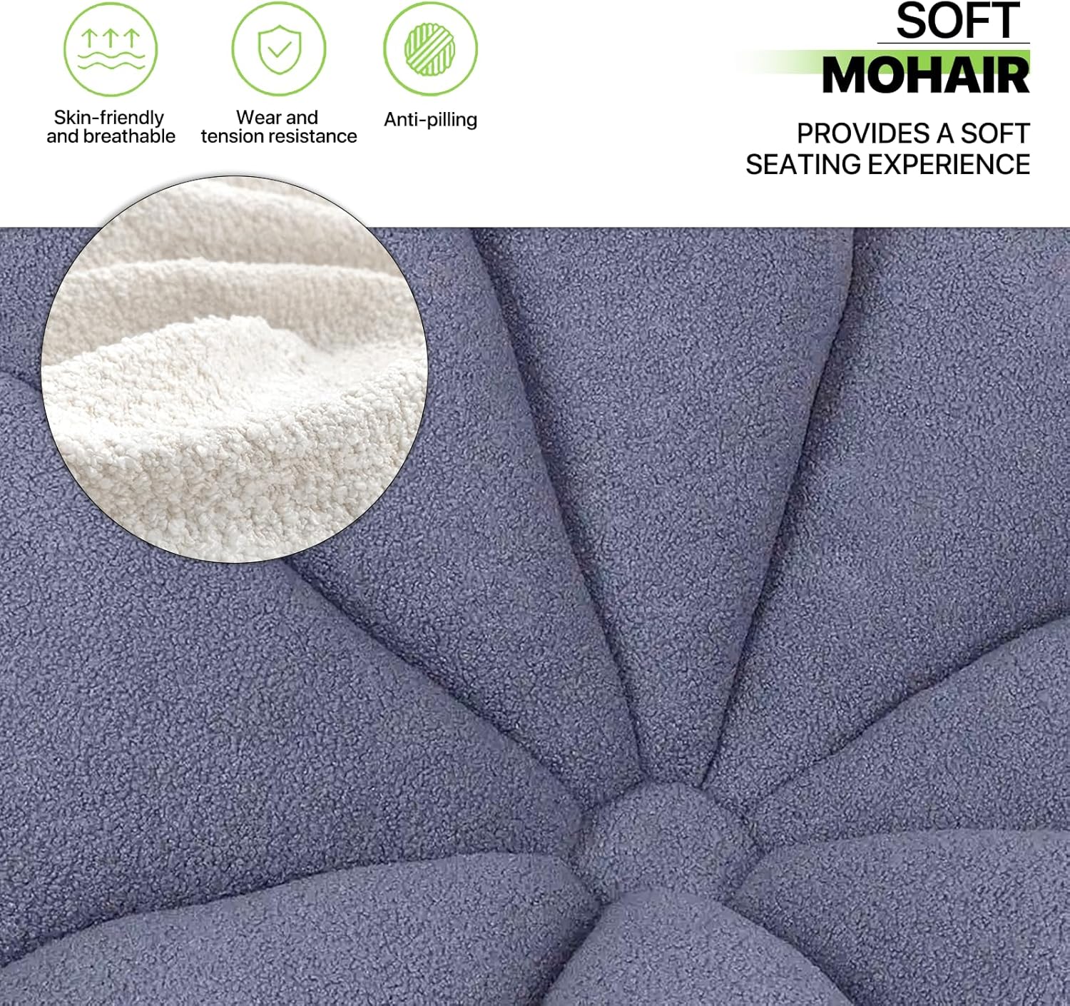 Magshion Soft Mohair Blooming Flower Lounge Chair Upholstered Cushion Padded Lazy Accent Cushion Pad Couch Floor Sofa for Living Room Corner Accent Bedroom Office Round Bean Bag Seat, Blue