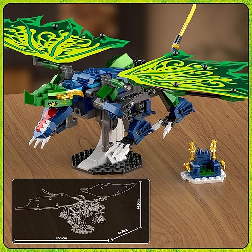 Miniatura 6 de Under the Baubles Juegos de construcción de dragón, juguetes de dragón legendario ninja para niños, juguetes de construcción con alas, armas,