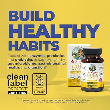 MaryRuths Gut Flora Health+ Enzymes | Prebiotic & Probiotic Digestive Enzymes for Healthy Gut Biome & Digestive Support | Gastrointestinal Health | CLP Certified | 60 Capsules | 2 Month Supply