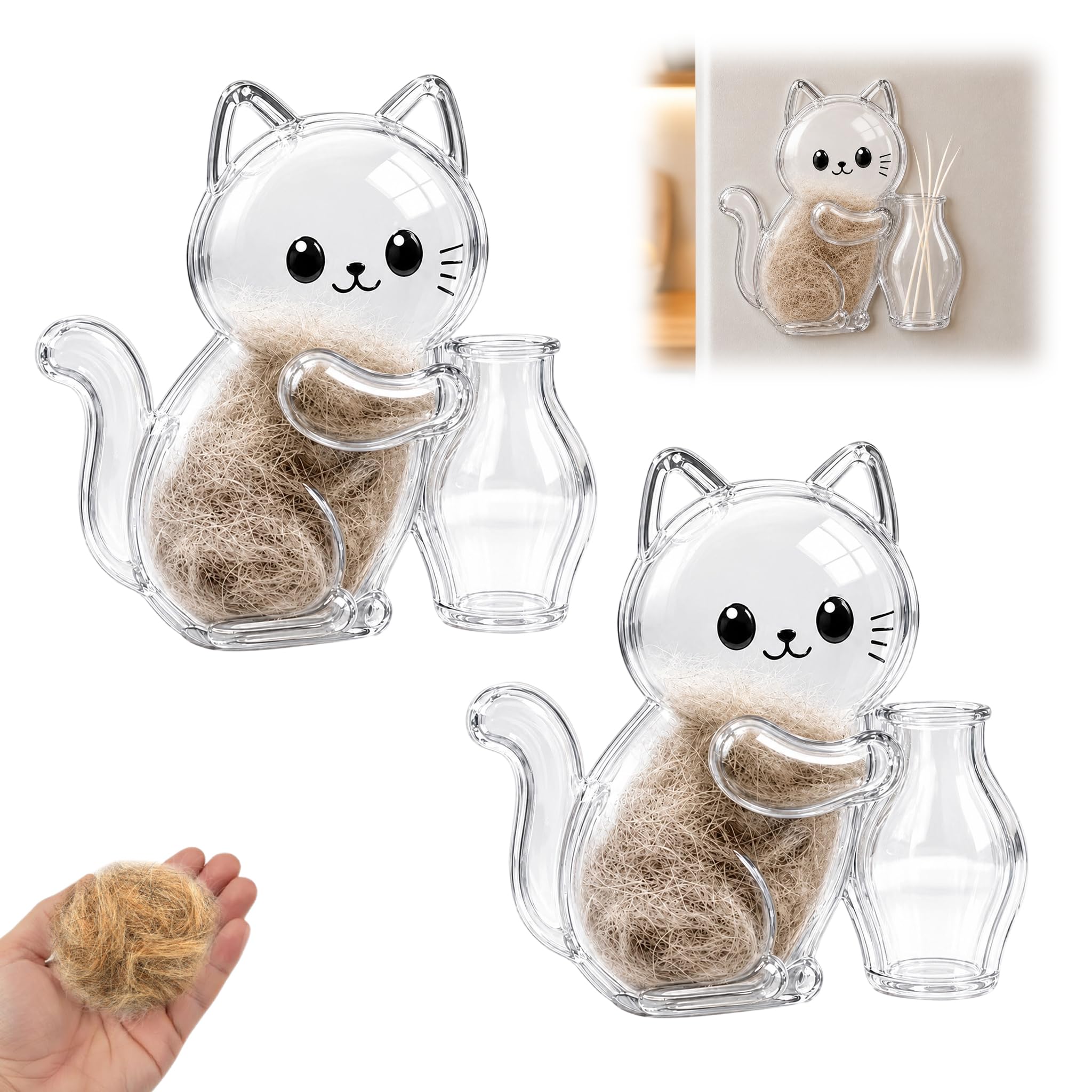 2Pcs Cat Hair Fridge Magnets, Cat Fur Keepsake Storage Magnet, Magnetic Cats Moustache Holder Hair Keepsakes Pet Memorial gifts Pets Collector Cats Whisker Vase Fur Keepsakes