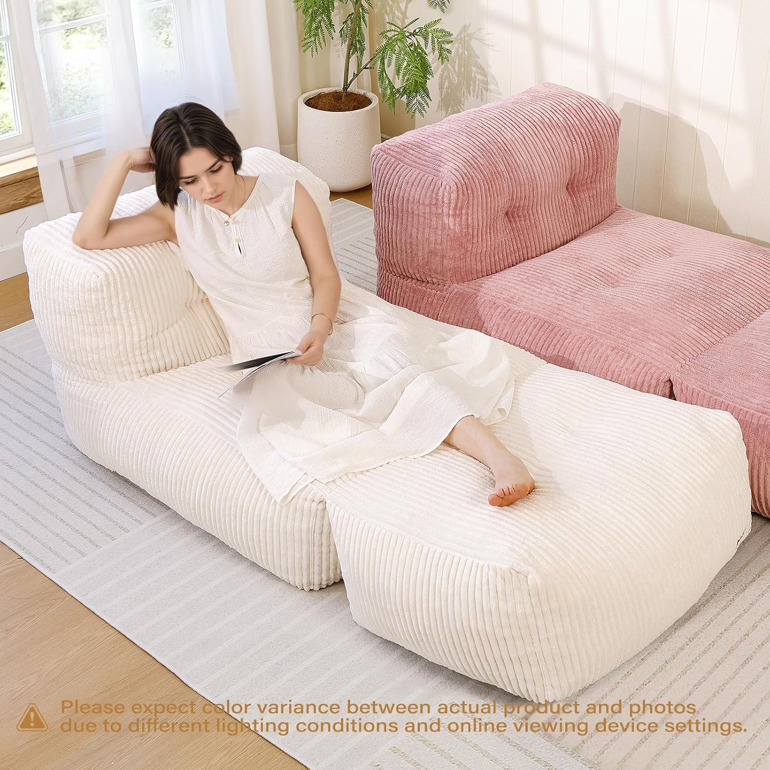 Big Bean Bag Chair for Adults, 66.9"x31.5" Lounger Large Bean Bag Sofa, Memory Foam Filled Beanbag Chair for Living Room, Bedroom, Balcony - Ergonomic Support & Premium Comfort (Pink) - Image 8