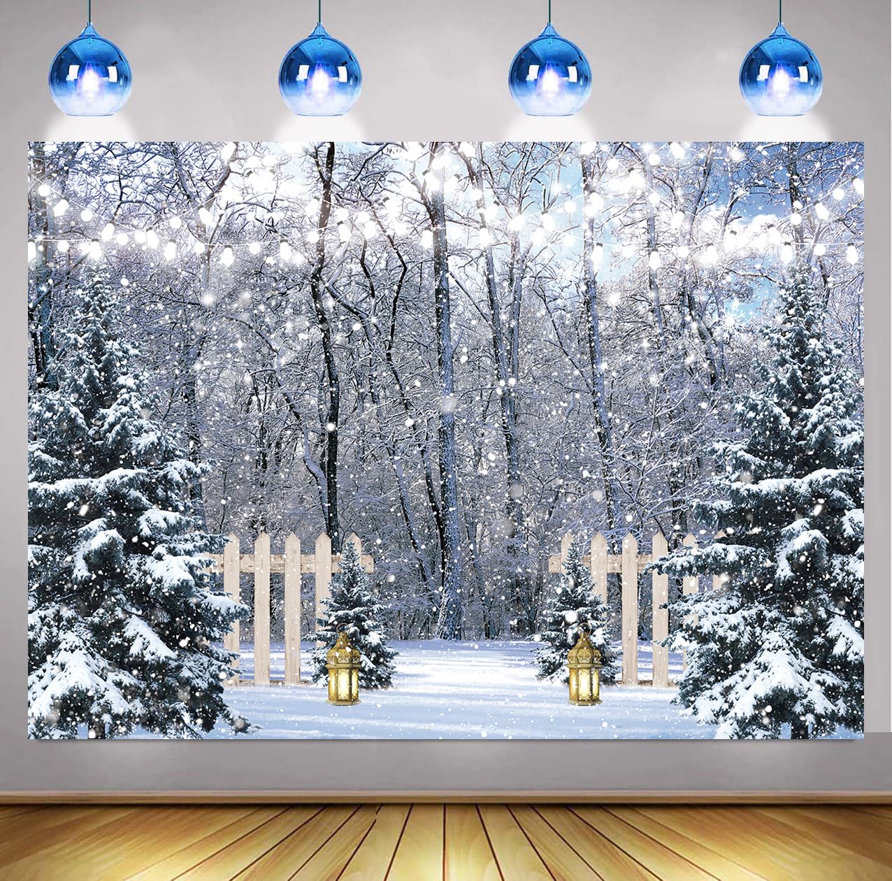 BUTEN Toile de fond de scène d'hiver au pays des merveilles de la neige, sapin, forêt, arrière-plan pour photographie de Noël, Nouvel An, fête, portrait, studio photo, accessoires (300 x 240 cm)