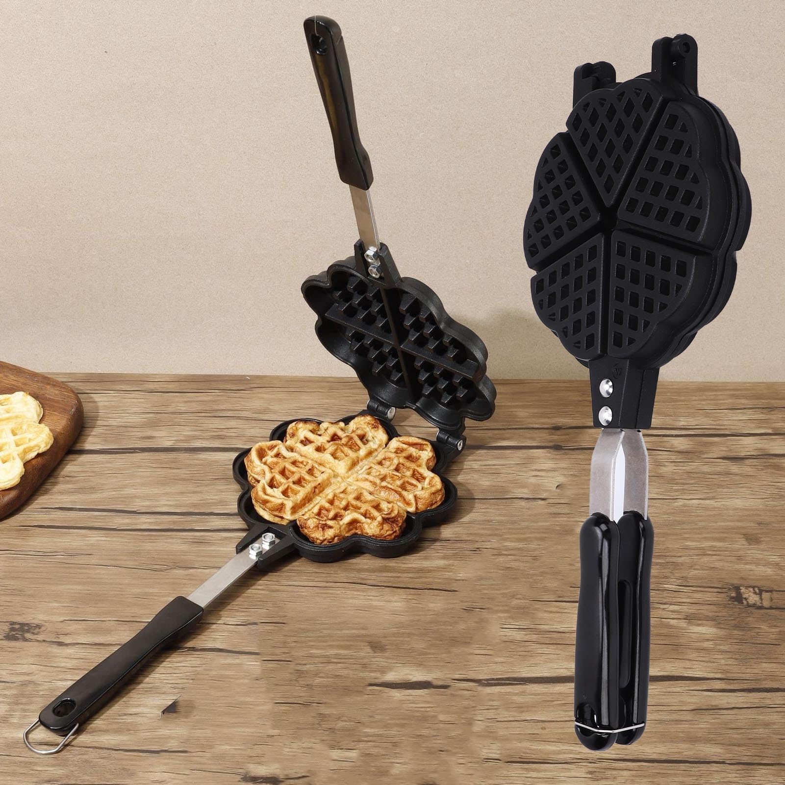 5 cavità Mini Heart Stovetop Waffle Pan, Family Breakfast Baker