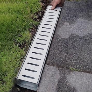 Vibeo Garden Resin Trench Drain with Stainless Steel Grate, Fast Draining Outdoor Drain Cover, Rainwater Filters for Yard Deck, Easy InstallW10cm4" xH6cm2 3/8"
