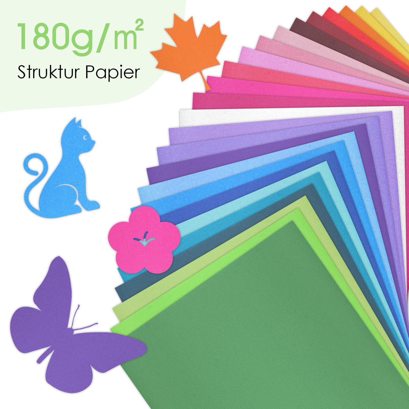 Luffy 100 cartoncini strutturati, carta colorata, DIN A4, 210 x 297 mm, 180 g, carta strutturata, goffrata in lino, stampabile, carta colorata per scrapbooking, creazione di biglietti, perforazione e