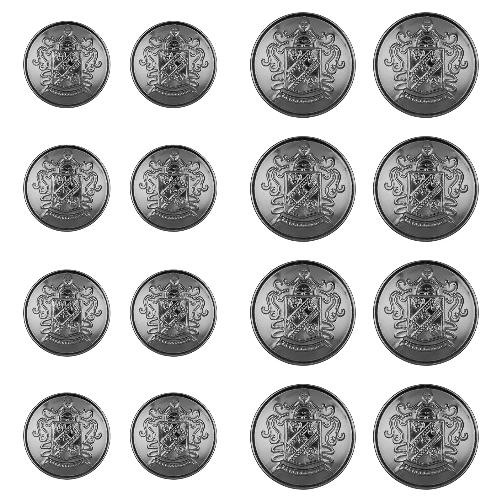 Xindojuz 16 PCS Silver Buttons for Blazers, 2 Sizes Metal Blazer Buttons Set, Coat Buttons Replacement Metal Jeans Button Silver Vintage Blazer Button Set for Blazer, Suits, Jacket, Coats (18mm 25mm)