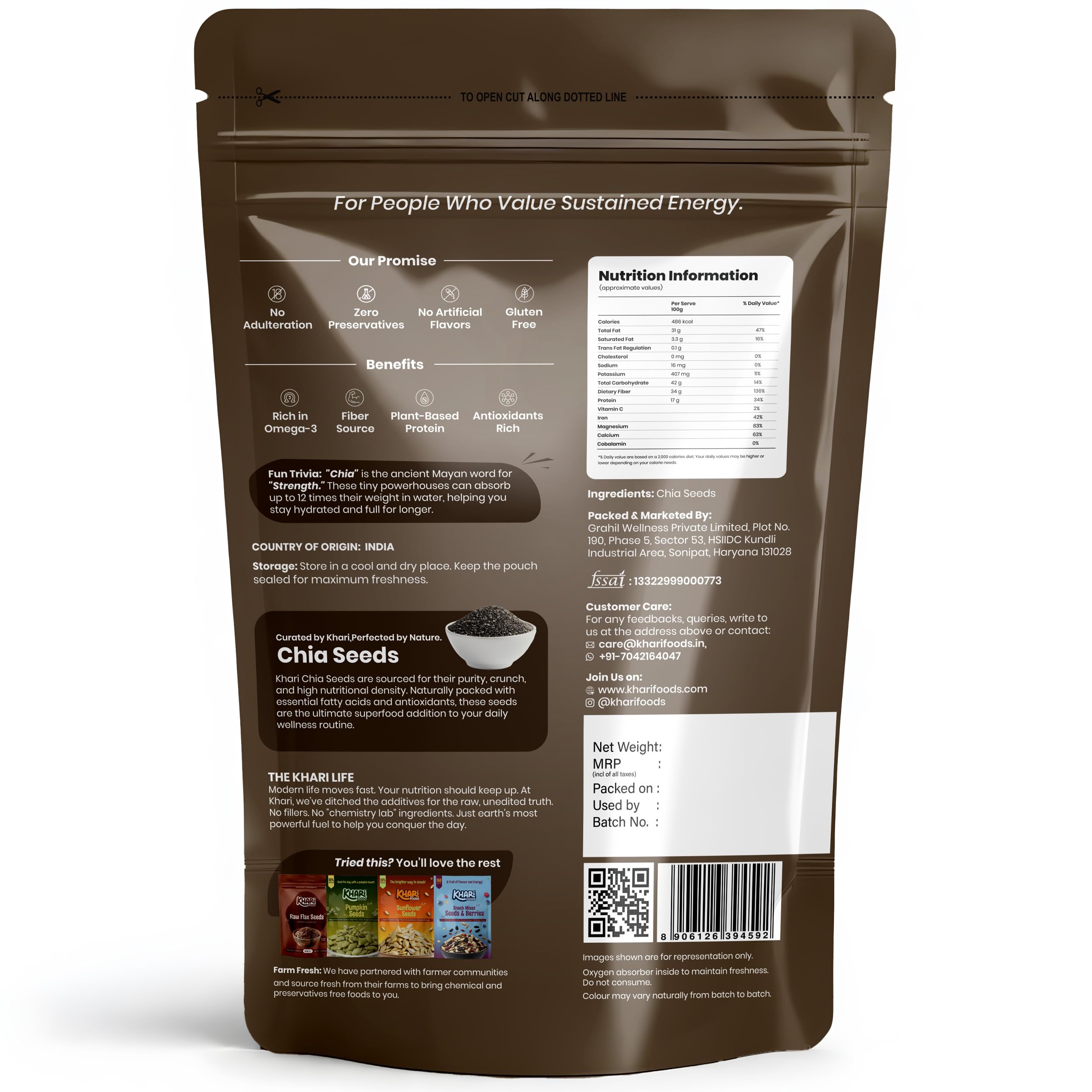 Khari Foods Chia Seeds for Weight Loss 200g | Rich in Omega 3 Fats & Fibre | Healthy Snacks for Guilt Free Binge 1