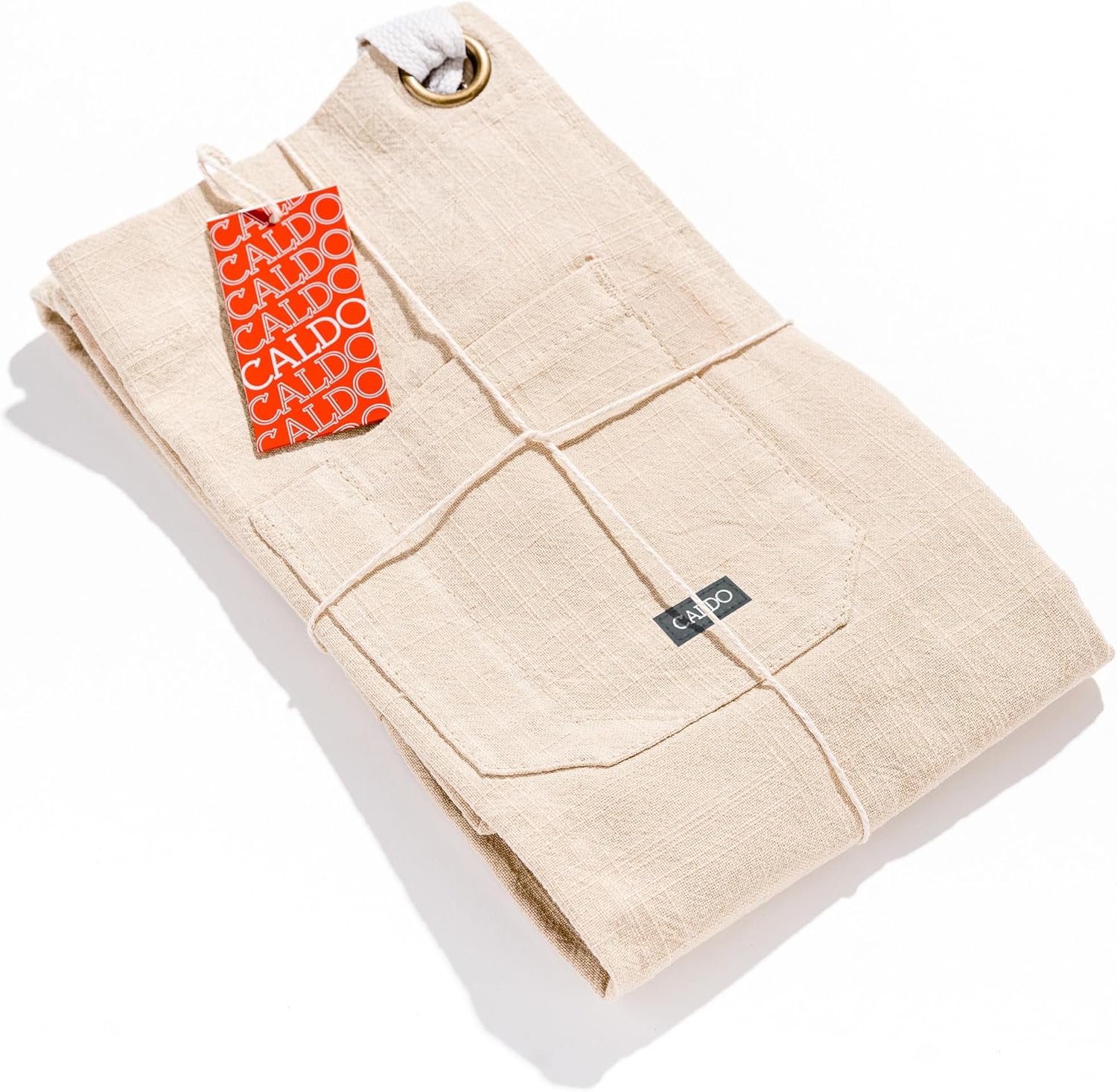 Caldo Linen Kitchen Apron for Cooking- Mens and Womens Linen Bib Apron for Professional Chef, Server, or Barista- Adjustable with Pockets (Bone) - Image 3