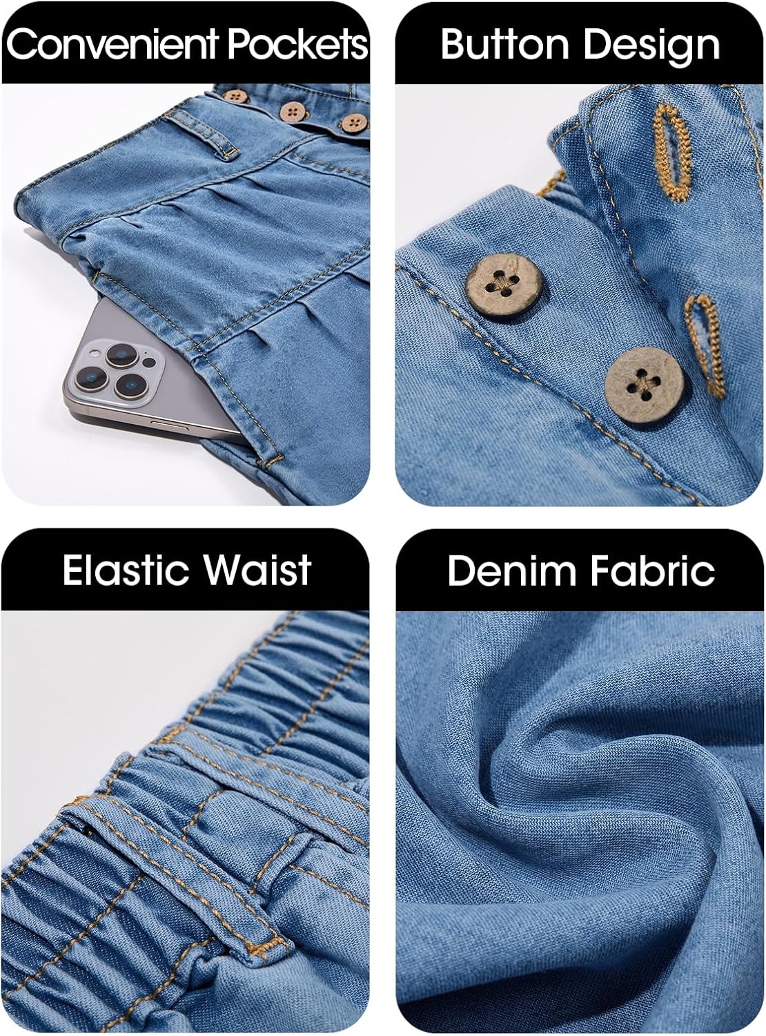 Cicy Bell Womens Wide Leg Jeans Baggy Elastic Waist Button Boyfriend Casual Loose Denim Pants with Pockets Blue - Image 5
