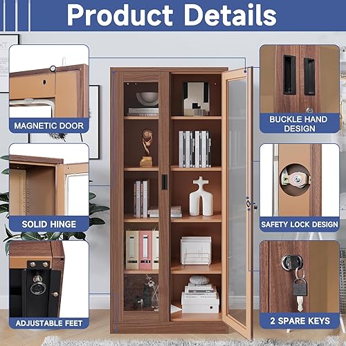 Miniatura 71 de Gabinete de almacenamiento de metal para garaje, gabinete de almacenamiento con bloqueo de 71 pulgadas con 2 puertas y 4 estantes ajustables, Negro